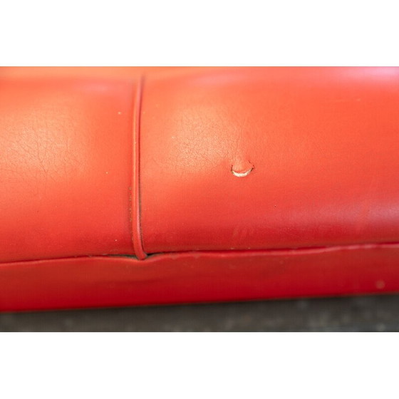 Image 1 of Canapé vintage 3 places en simili cuir rouge et fer noir, Italie 1970