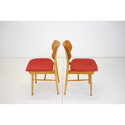 Paire de chaises vintage en bois de hêtre et tissu par Ton, Tchécoslovaquie 1965s