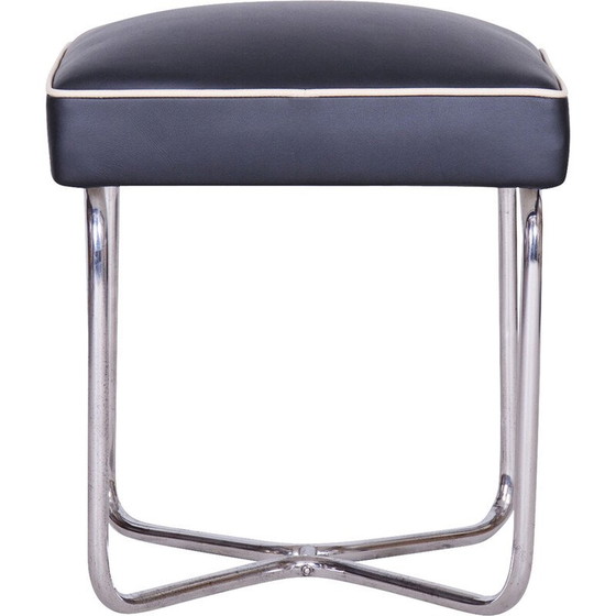 Image 1 of Tabouret vintage Bauhaus en acier chromé et cuir par Marcel Breuer pour Mücke Melder, Tchécoslovaquie 1930