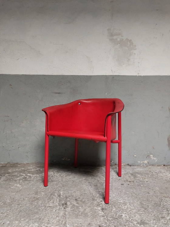 Image 1 of Fauteuil en cuir rouge Memphis Style