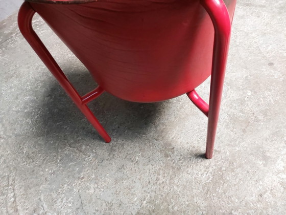 Image 1 of Fauteuil en cuir rouge Memphis Style