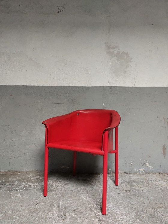 Image 1 of Fauteuil en cuir rouge Memphis Style