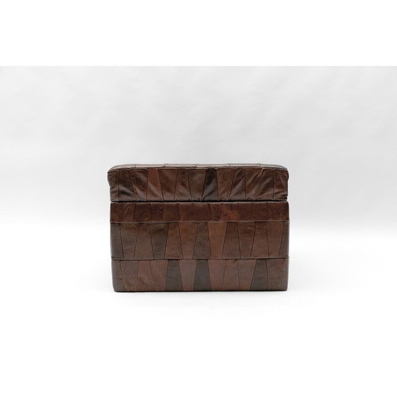 Image 1 of Pouf vintage en cuir brun chocolat avec espace de rangement, Suisse 1960