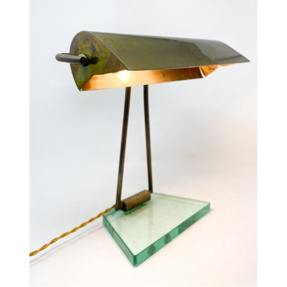 Image 1 of Lampe de table vintage en verre et laiton, 1950