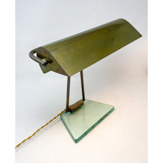 Image 1 of Lampe de table vintage en verre et laiton, 1950