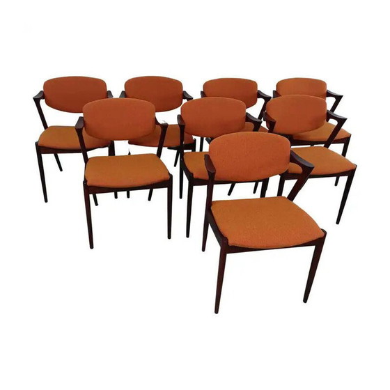 Image 1 of 8 chaises de salle à manger en bois de rose entièrement restaurées par Kai Kristiansen pour Schous Møbelfabrik, années 1960