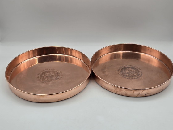 Image 1 of 2 X plateaux de service en cuivre rouge vintage Amstel Beer