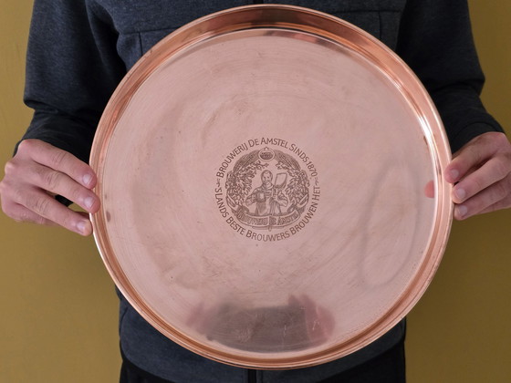 Image 1 of 2 X plateaux de service en cuivre rouge vintage Amstel Beer