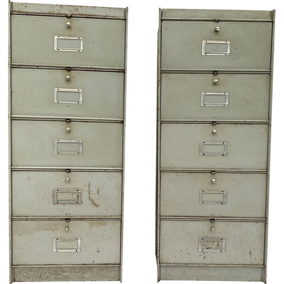 Image 1 of Paire de meubles vintage en aluminium à 5 abattants pour Ronéo, 1950