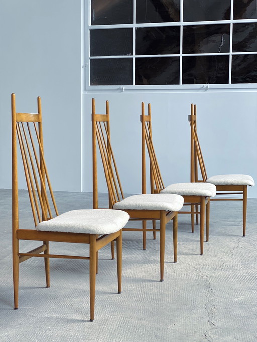 4x bois de hêtre massif fourrure de mouton imitation salle à manger chaises entretoises