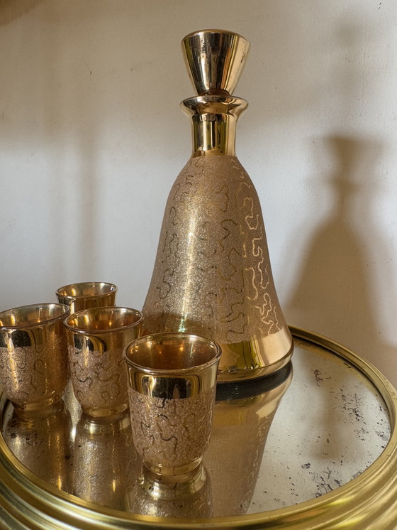 Image 1 of Service À Liqueur Carafe Et Verre Or Années 60