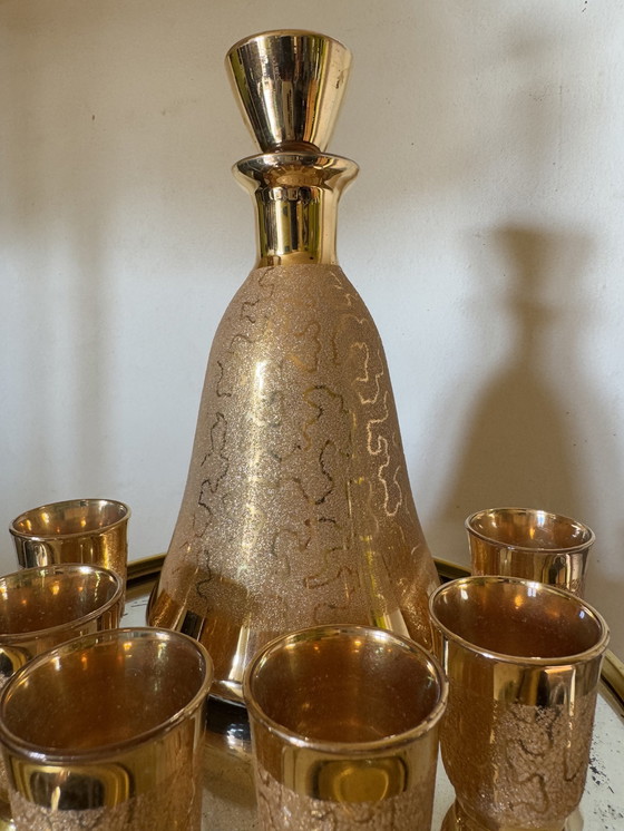 Image 1 of Service À Liqueur Carafe Et Verre Or Années 60