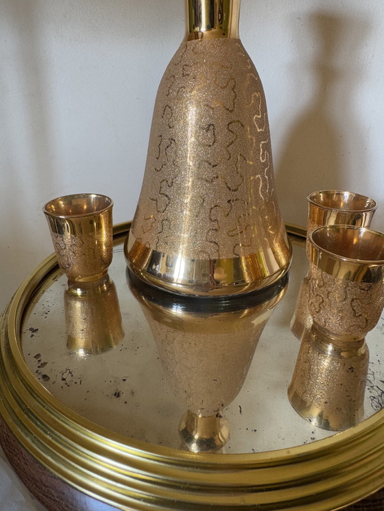 Image 1 of Service À Liqueur Carafe Et Verre Or Années 60