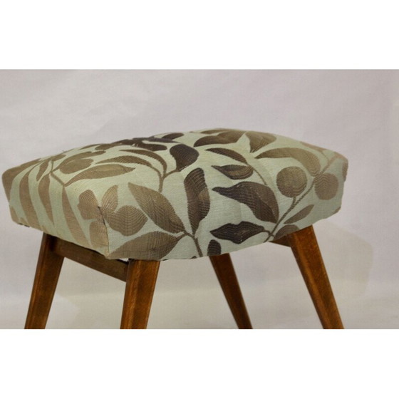 Image 1 of Tabourets vintage en hêtre et tissu jacquard Lelievre 1950s