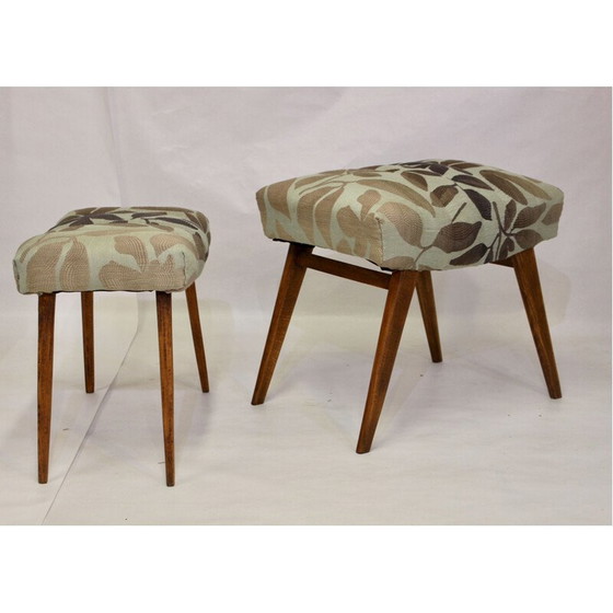 Image 1 of Tabourets vintage en hêtre et tissu jacquard Lelievre 1950s
