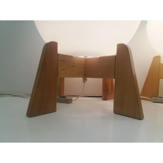 Image 1 of Lampadaire vintage en bois et verre opale par Uluv, Tchécoslovaquie 1960