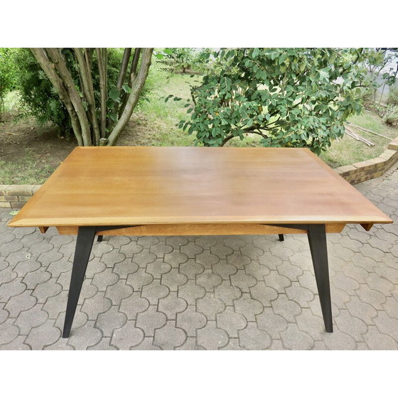 Image 1 of Table vintage en bois d'orme avec pieds en forme de compas, 1960