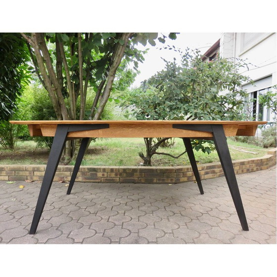 Image 1 of Table vintage en bois d'orme avec pieds en forme de compas, 1960