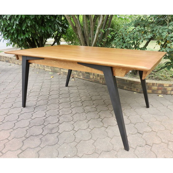 Image 1 of Table vintage en bois d'orme avec pieds en forme de compas, 1960