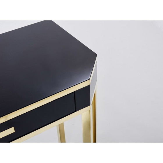 Image 1 of Paire de consoles vintage en laiton et laqué noir par Jean-Claude Mahey pour Maison Romeo, 1970