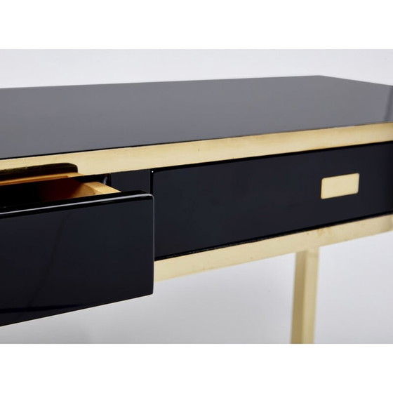 Image 1 of Paire de consoles vintage en laiton et laqué noir par Jean-Claude Mahey pour Maison Romeo, 1970