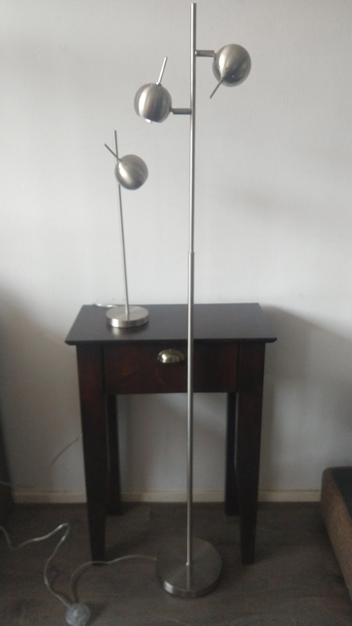 Lampadaire et lampe de table rétro avec globe terrestre