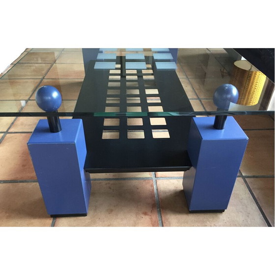 Image 1 of Table basse vintage memphis en bois et métal, 1980