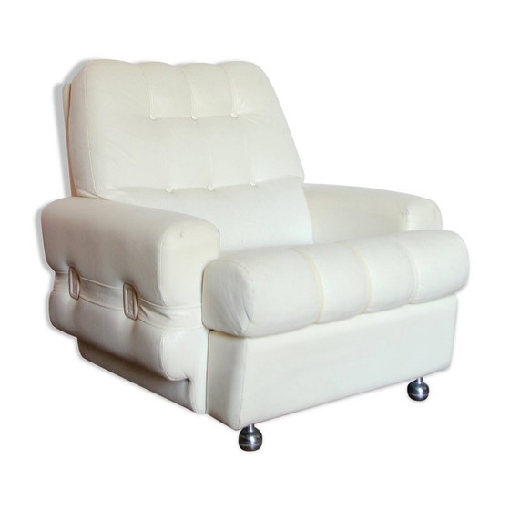 Image 1 of Fauteuil vintage en skaï blanc crème, 1970