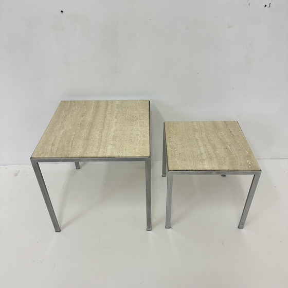 Image 1 of Ensemble de 2 tables d'appoint en travertin, années 1970