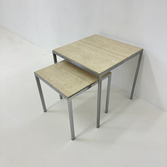 Image 1 of Ensemble de 2 tables d'appoint en travertin, années 1970