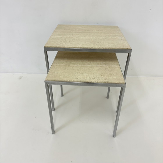 Image 1 of Ensemble de 2 tables d'appoint en travertin, années 1970