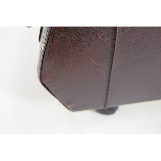 Image 1 of Tabouret à roulettes en simili-cuir du milieu du siècle, Tchécoslovaquie 1970