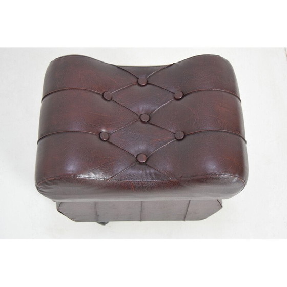Image 1 of Tabouret à roulettes en simili-cuir du milieu du siècle, Tchécoslovaquie 1970