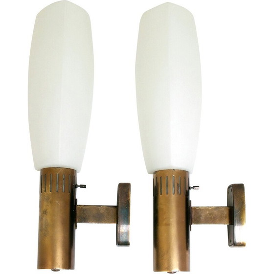 Image 1 of Paire d'appliques vintage en laiton et verre par Bruno Gatta pour Stilnovo, Italie 1960