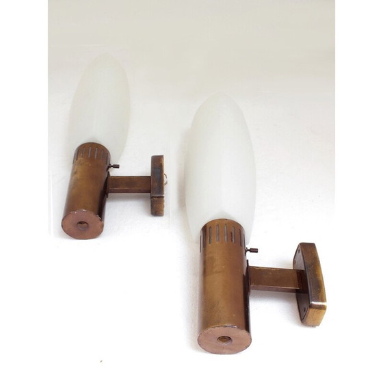 Image 1 of Paire d'appliques vintage en laiton et verre par Bruno Gatta pour Stilnovo, Italie 1960