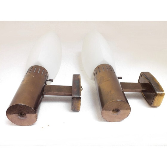 Image 1 of Paire d'appliques vintage en laiton et verre par Bruno Gatta pour Stilnovo, Italie 1960