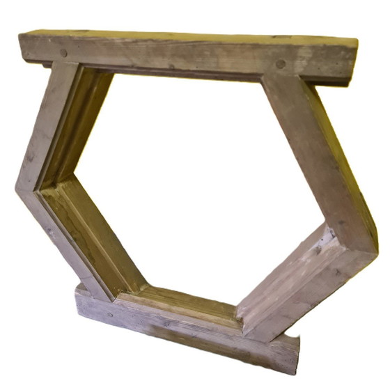 Image 1 of Cadre de fenêtre hexagonal en bois avec fenêtre 1E Moitié du 20e siècle