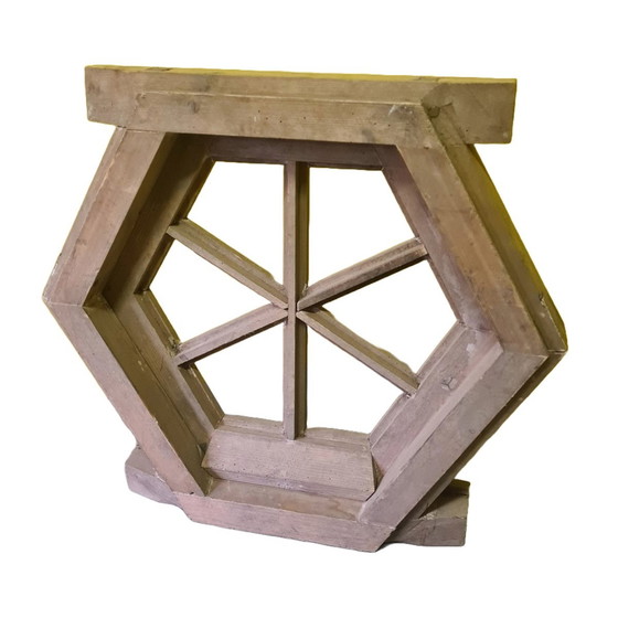 Image 1 of Cadre de fenêtre hexagonal en bois avec fenêtre 1E Moitié du 20e siècle