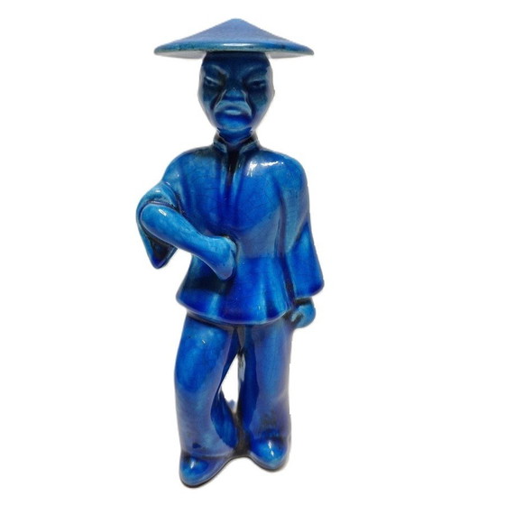 Image 1 of Statue chinoise en céramique bleue, 1970