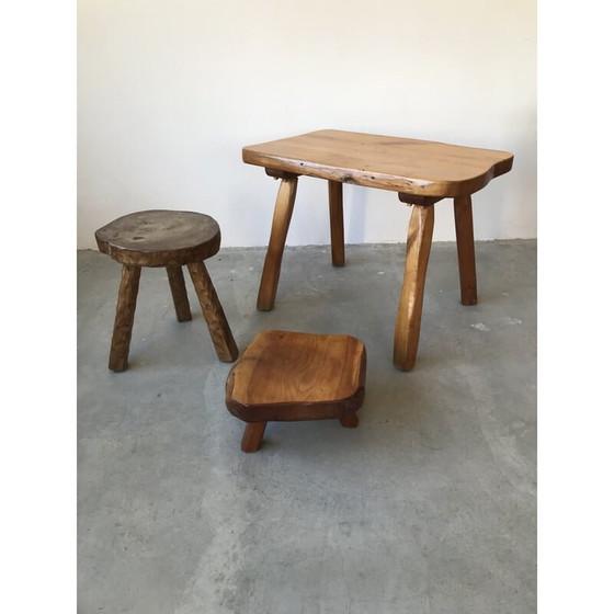 Image 1 of Table basse vintage brutaliste en bois massif