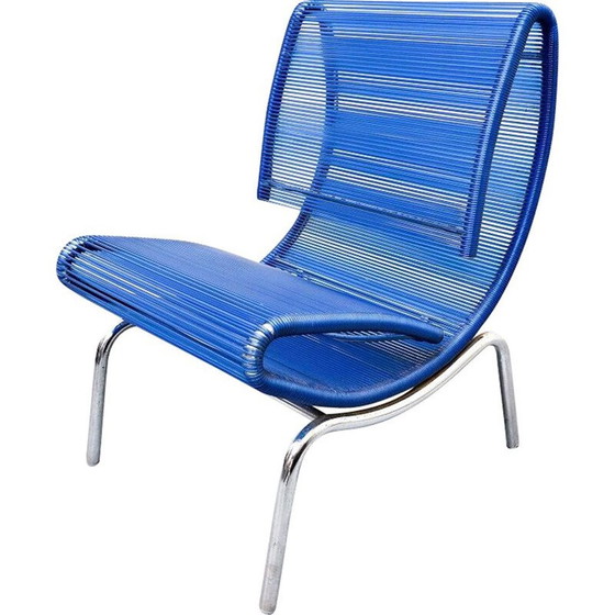 Image 1 of Chaise vintage en corde en plastique bleu par Roberto Semprini, Italie