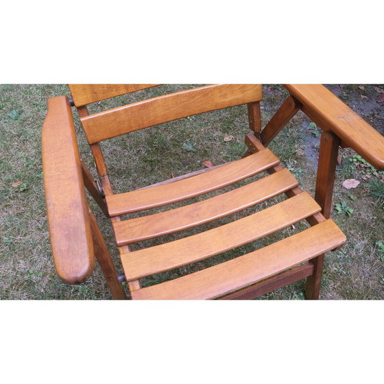 Image 1 of Fauteuil coudé pliant en bois patiné du milieu du siècle, 1960.