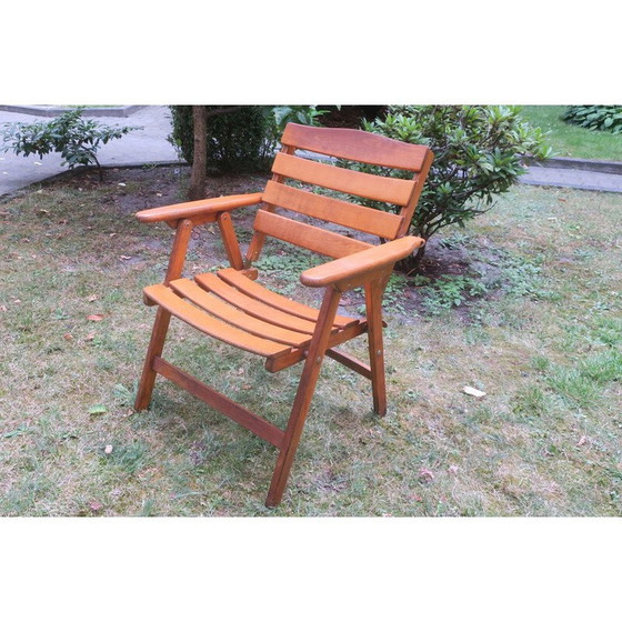Image 1 of Fauteuil coudé pliant en bois patiné du milieu du siècle, 1960.