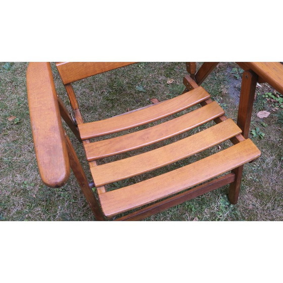 Image 1 of Fauteuil coudé pliant en bois patiné du milieu du siècle, 1960.