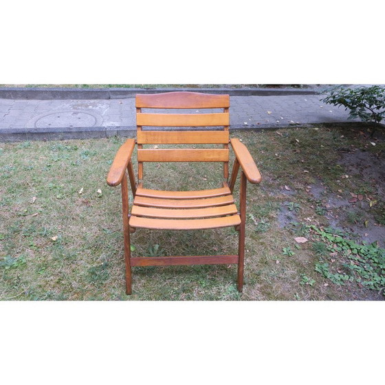 Image 1 of Fauteuil coudé pliant en bois patiné du milieu du siècle, 1960.