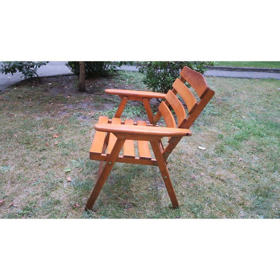 Image 1 of Fauteuil coudé pliant en bois patiné du milieu du siècle, 1960.
