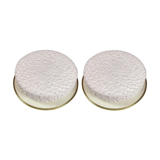 Image 1 of Paire d'appliques vintage en métal blanc et laiton pour Arteluce