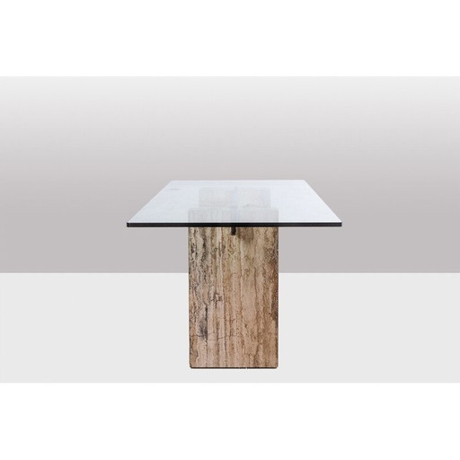 Console vintage en verre et travertin, Italie 1980