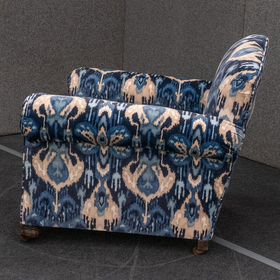 Image 1 of Fauteuil en velours du milieu du siècle avec dossier en forme de soleil, années 1930