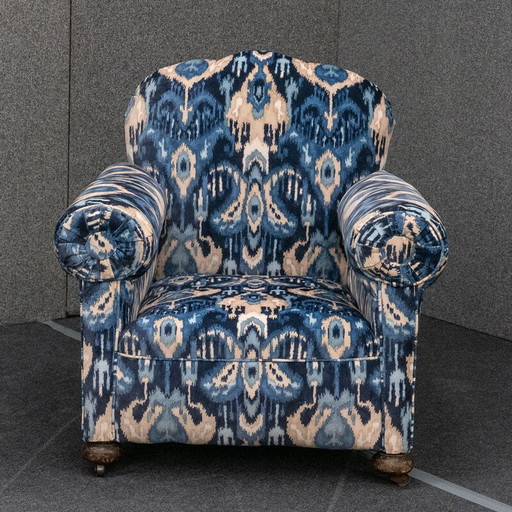Fauteuil en velours du milieu du siècle avec dossier en forme de soleil, années 1930